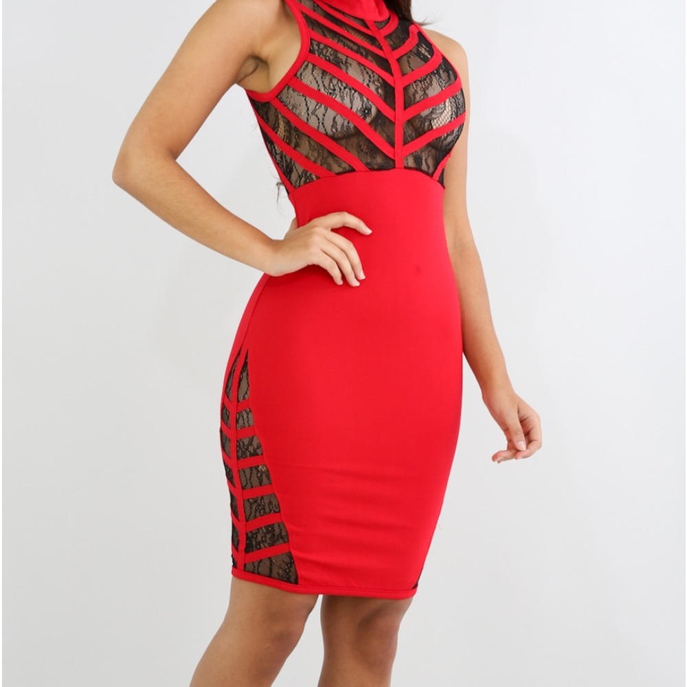 Red and black cocktail dress